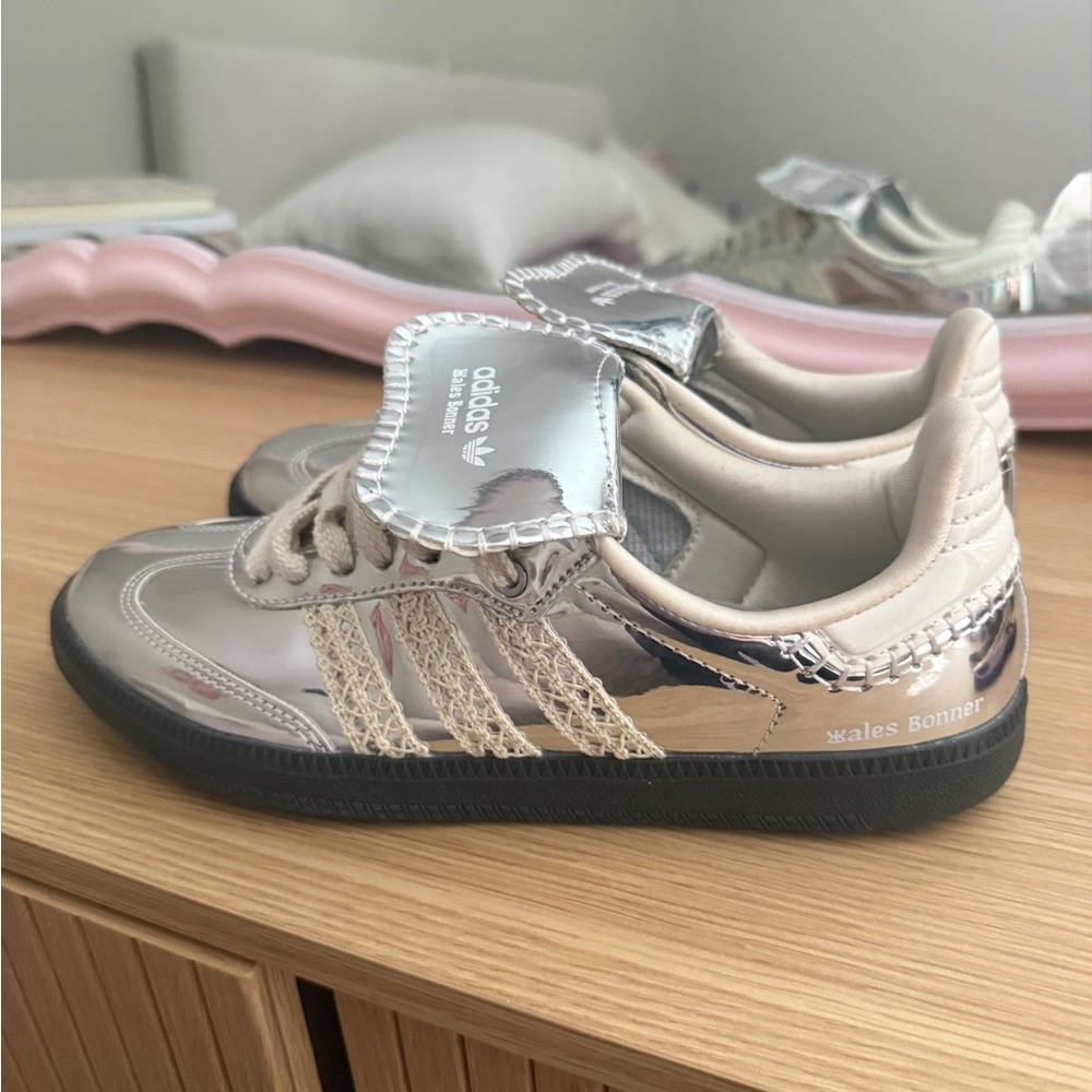 Adidas Silver and Cream Sneakers